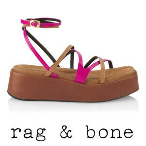 NEW Rag & Bone Logan Flatform Strappy Leather Sandals in Fuchsia Sz 38.5 NWOB